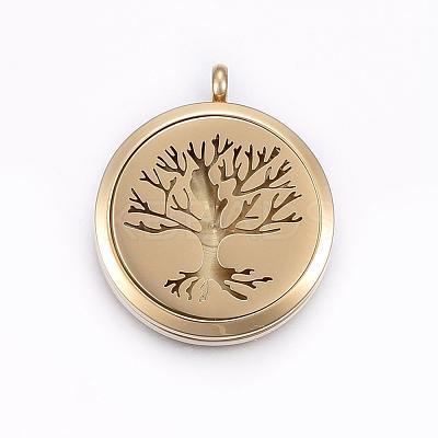 304 Stainless Steel Magnetic Diffuser Locket Pendants STAS-O103-33G-1