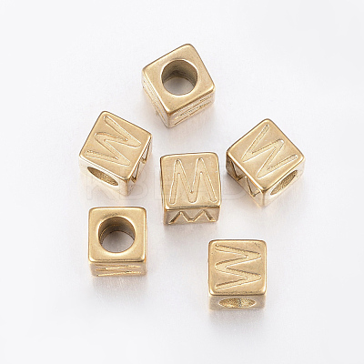 304 Stainless Steel Large Hole Letter European Beads STAS-H428-01G-W-1