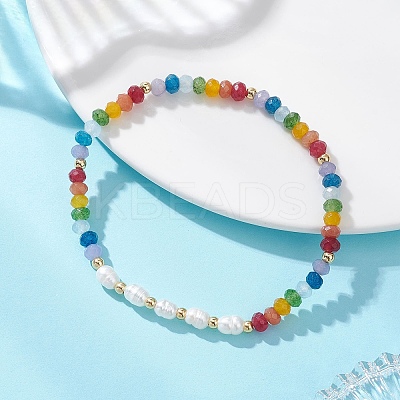 Chakra Natural Cultured Freshwater Pearl & Dyed Natural Malaysia Jade Beaded Stretch Bracelets for Women BJEW-JB13134-1