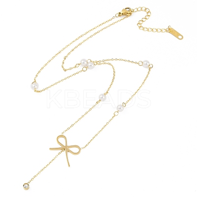 Ion Plating(IP) 304 Stainless Steel Crystal Rhinestone Bowknot Pendant Necklaces for Women NJEW-K276-24G-1