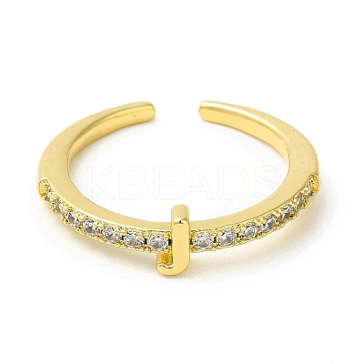Clear Cubic Zirconia Initial Letter Open Cuff Ring RJEW-H120-09G-J-1