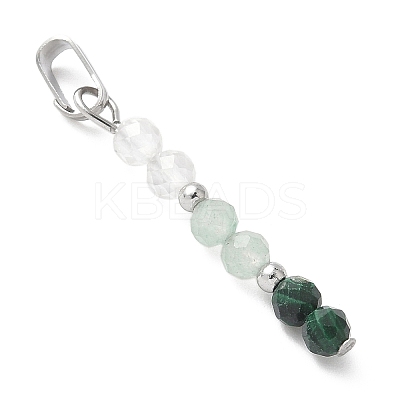 Faceted Round Natural Quartz Crystal & Green Aventurinee & Malachite Beaded Pendants PALLOY-JF03529-06-1