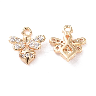 Brass Micro Pave Clear Cubic Zirconia Charms KK-G418-11G-1