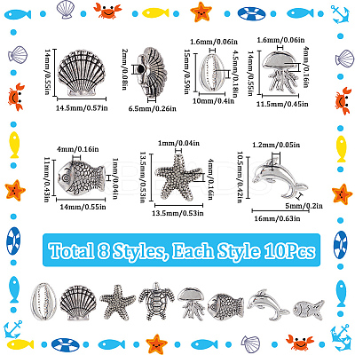 80Pcs 8 Styles Tibetan Style Alloy Beads TIBEB-SC0001-37-1