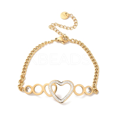 304 Stainless Steel Micro Pave Cubic Zirconia Link Bracelet for Women BJEW-C070-03A-G-1
