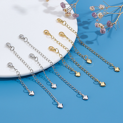 8Pcs 4 Styles Brass Chain Extender with Heart Charms and Lobster Claw Clasp FIND-ME0002-41-1