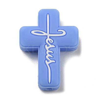 Cross with Word Jesus Silicone Focal Beads SIL-G006-01C-1