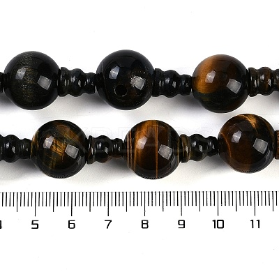 Natural Yellow Tiger Eye & Dyed Blue Tiger Eye(Dyed & Heated) 3-Hole Guru Beads Strands G-H064-E05-04A-1