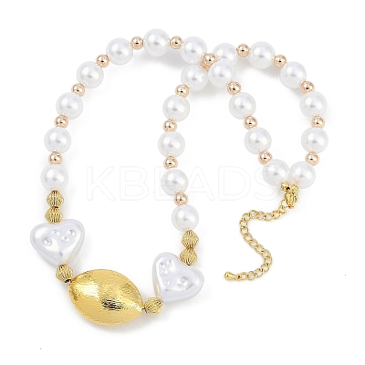 Rack Plating Brass & ABS Imitation Pearl Beaded Necklaces NJEW-P317-13A-G-1