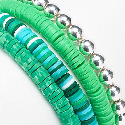 Handmade Polymer Clay Heishi Stretch Bracelet Sets BJEW-JB08767-1