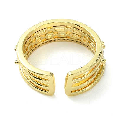 Clear Cubic Zirconia Rectangle Open Cuff Ring RJEW-K243-03G-1