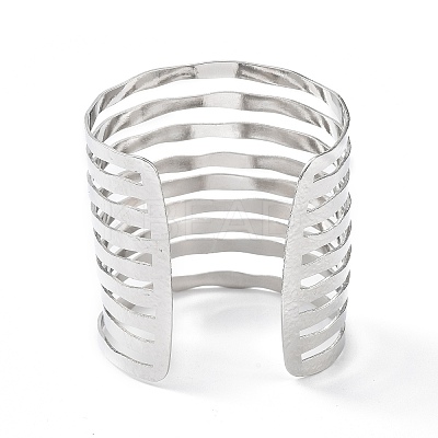 Rack Plating Brass Hollow Out Wide Wire Cuff Bangles for Women BJEW-D032-05P-1