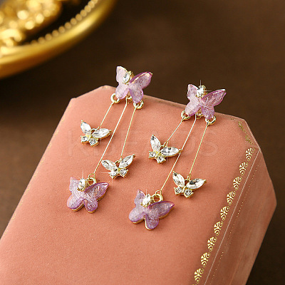 Butterfly Alloy Rhinestone Dangle Stud Earrings FS-WG259EB-01-1