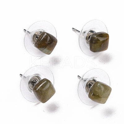 Natural Labradorite Ear Studs EJEW-K091-01P-01-1
