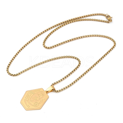 201 Stainless Steel Native American Hexagon Pendant Necklaces LS-NJEW-K283-02G-1