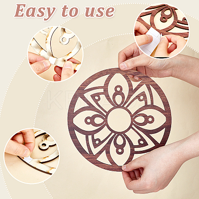 Hollow Wood Wall Hanging Ornaments AJEW-WH0323-36B-01-1