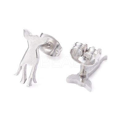 Non-Tarnish Deer Shape 304 Stainless Steel Stud Earrings for Women LS-EJEW-Z017-11P-1