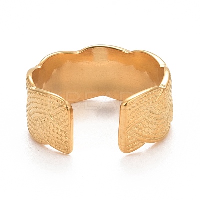 Ion Plating(IP) 304 Stainless Steel Textured Open Cuff Ring for Women RJEW-C025-29G-1