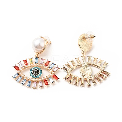 Rhinestone Eye Dangle Stud Earrings with Acrylic Pearl Beaded EJEW-J045-01KCG-1