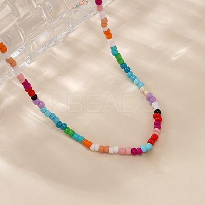 Summer Colorful Round Glass Seed Beaded Necklaces for Women and Girls ZR3315-1