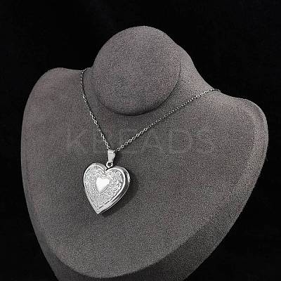 Anti-Tarnish 304 Stainless Steel Heart Locket Pendant Cable Chain Necklaces for Women LS-NJEW-M050-04F-P-1