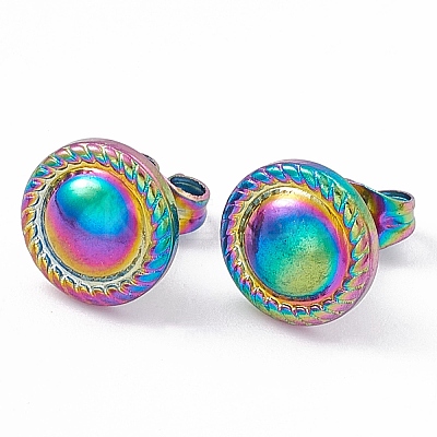 Ion Plating(IP) 304 Stainless Steel Flat Round Stud Earrings for Women EJEW-G338-03M-1