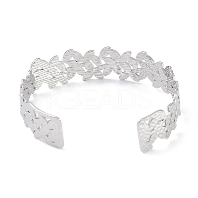 Non-Tarnish 304 Stainless Steel Flower Open Cuff Bangles for Women BJEW-C071-14P-1