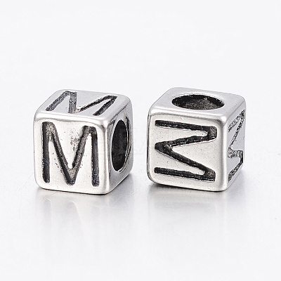 304 Stainless Steel Large Hole Letter European Beads STAS-H428-01AS-M-1