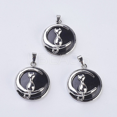 Natural Dyed & Heated Black Agate Kitten Pendants X-G-K234-D10-1