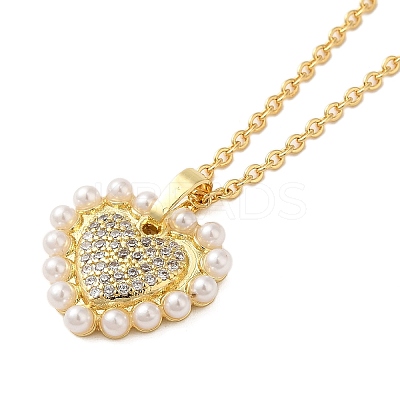 Brass Micro Pave Clear Cubic Zirconia Heart Pendant Necklaces for Women NJEW-K381-05G-1