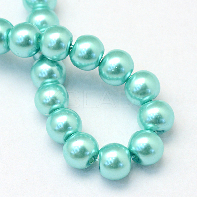 Baking Paint Pearlized Glass Pearl Round Bead Strands X-HY-Q330-8mm-65-1