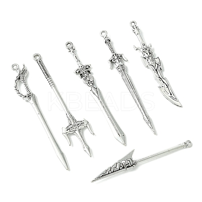 60Pcs 6 Styles Tibetan Style Alloy Big Pendants TIBEP-FS0001-26-1
