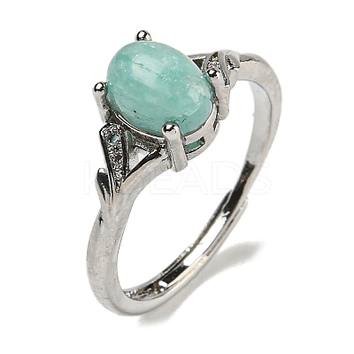 Oval Natural Gemstone Adjustable Rings RJEW-Q818-01P-1