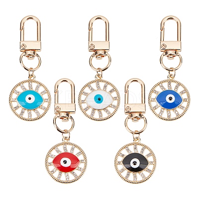5Pcs 5 Style Flat Round with Evil Eye Alloy Enamel Pendant Decorations KEYC-AR0001-19-1