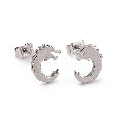 Non-Tarnish 304 Stainless Steel Tiny Dragon Stud Earrings for Men Women EJEW-G318-07P-1