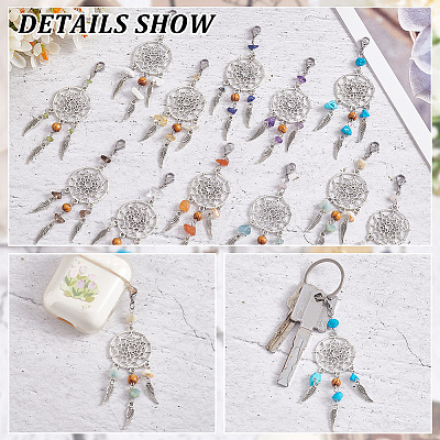 24Pcs 12 Colors Woven Net/Web with Wing Tibetan Style Alloy Pendant Decorations HJEW-AB00238-1