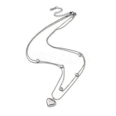 Non-Tarnish 304 Stainless Steel Cable & Round Snake Chains Double Layer Necklace NJEW-Z028-03P-1