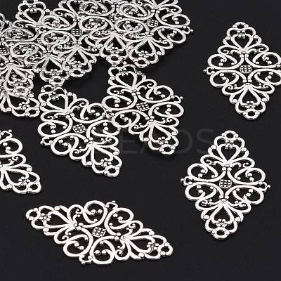 Tibetan Style Alloy Rhombus Filigree Joiners Links TIBE-5377-AS-LF-1