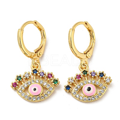 Evil Eye Real 18K Gold Plated Brass Dangle Leverback Earrings EJEW-A033-06G-02-1