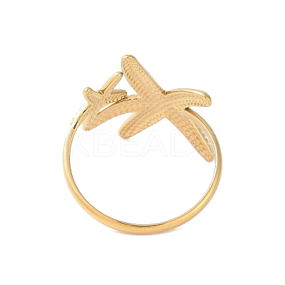 Ion Plating(IP) 304 Stainless Steel Starfish Open Cuff Rings for Women RJEW-S418-03G-1