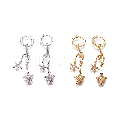 Brass Micro Pave Cubic Zirconia Dangle Hoop Earrings EJEW-F224-04-1