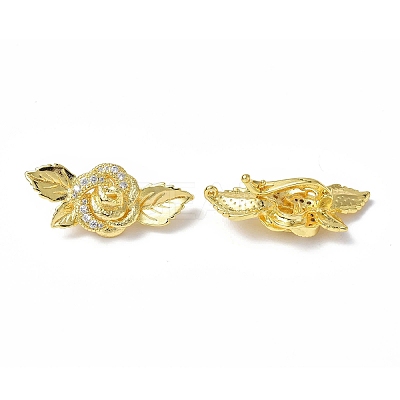 Brass Micro Pave Clear Cubic Zirconia Twister Clasps KK-P223-36G-1