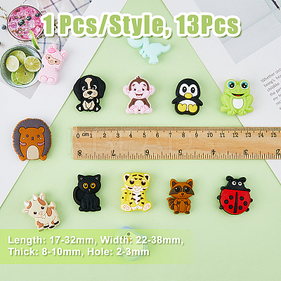 13Pcs 13 Style Ainmals Silicone Focal Beads SIL-DC0001-40-1