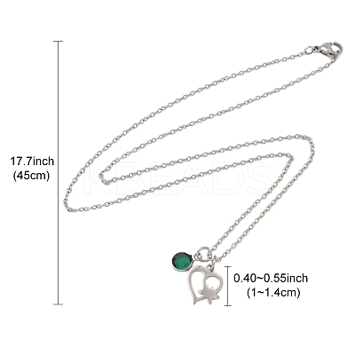 Valentine's Day 304 Stainless Steel & Green Glass Leaf Heart Pendant Cable Chain Necklaces for Women NJEW-FS00014-02-1