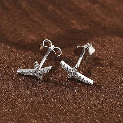 925 Sterling Silver Clear Cubic Zirconia Stud Earrings EJEW-Q032-01D-P-1