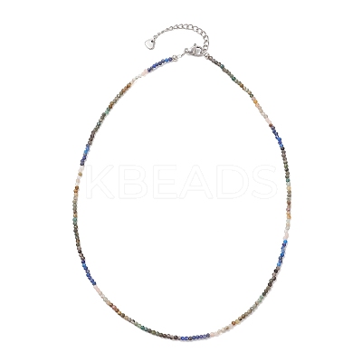 2MM Natural & Synthetic Mixed Gemstone Gradient Color Faceted Round Beaded Necklaces for Women NJEW-JN05865-03-1