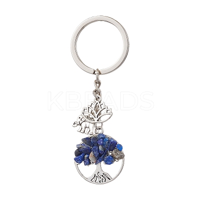 5Pcs 5 Styles Tree of Life Natural Amethyst & Tiger Eye & Red Jasper & Lapis Lazuli & Green Aventurine Pendant Keychains KEYC-JKC00924-1