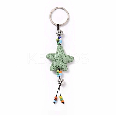 Star Natural Lava Rock Beads Keychain KEYC-O011-06M-1