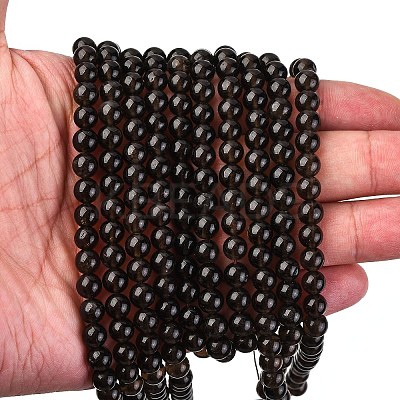 Natural Smoky Quartz Round Beads Strands X-G-E329-6mm-38-1