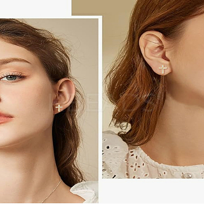 2 Pairs Brass Micro Pave Clear Cubic Zirconia Stud Earrings for Women EJEW-LP0001-57G-1